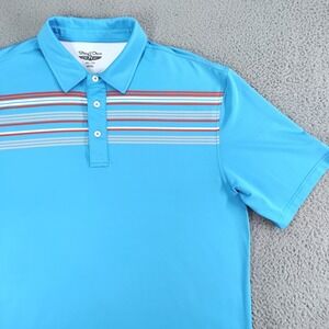 Straight Down Golf Polo Shirt Mens XXL Blue w/ Red White Striped Performance